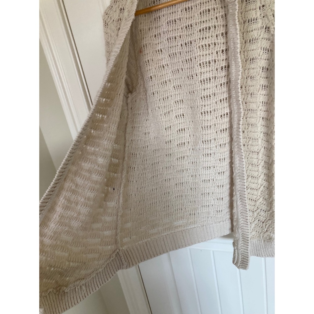 Anthropologie Sleeping on Snow Cream Pointelle Knit Hooded Open Cardigan Small - Picture 8 of 10